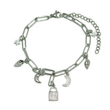 86886, PAVE CZ PADLOCK CHARM BRACELET *STAINLESS STEEL
