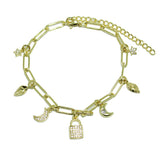 86886, PAVE CZ PADLOCK CHARM BRACELET *STAINLESS STEEL