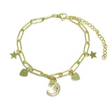 86887, PAVE CZ CRESCENT MOON CHARM BRACELET *STAINLESS STEEL