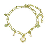 86888, PAVE CZ HEART CHARM BRACELET *STAINLESS STEEL