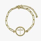 86889, PAVE CZ CROSS CHAIN BRACELET *STAINLESS STEEL