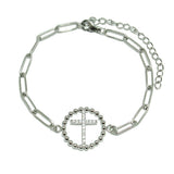 86889, PAVE CZ CROSS CHAIN BRACELET *STAINLESS STEEL