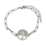 86890, PAVE CUBIC ZIRCONIA TREE OF LIFE CHAIN BRACELET *STAINLESS STEEL