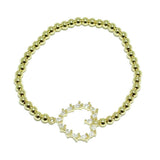 86895, PAVE CZ HEART BALL BEADED STRETCH BRACELET *STAINLESS STEEL