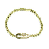 86896, PAVE CZ SAFETY PIN BALL BEADED STRETCH BRACELET *STAINLESS STEEL