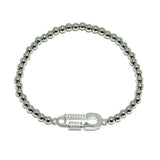 86896, PAVE CZ SAFETY PIN BALL BEADED STRETCH BRACELET *STAINLESS STEEL