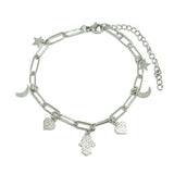 86933, PAVE CZ HAMSA CHARM BRACELET *STAINLESS STEEL