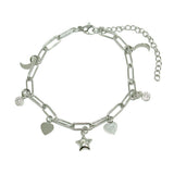 86934, PAVE CZ STAR CHARM BRACELET *STAINLESS STEEL