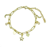 86934, PAVE CZ STAR CHARM BRACELET *STAINLESS STEEL