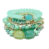 87004, NATURAL STONE MULTI LAYERED BEAD STRETCH BRACELET
