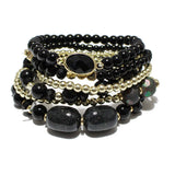 87004, NATURAL STONE MULTI LAYERED BEAD STRETCH BRACELET
