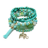 87008, ELEPHANT CHARM MULTI LAYERED BEAD STRETCH BRACELET