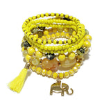 87008, ELEPHANT CHARM MULTI LAYERED BEAD STRETCH BRACELET