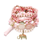 87008, ELEPHANT CHARM MULTI LAYERED BEAD STRETCH BRACELET