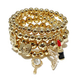 87026, HANDBAG & LIPSTICK CHARM MULTI LAYERED BEAD STRETCH BRACELET