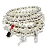 87026, HANDBAG & LIPSTICK CHARM MULTI LAYERED BEAD STRETCH BRACELET