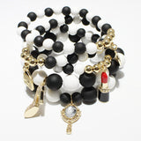 87026, HANDBAG & LIPSTICK CHARM MULTI LAYERED BEAD STRETCH BRACELET