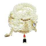 87026, HANDBAG & LIPSTICK CHARM MULTI LAYERED BEAD STRETCH BRACELET