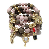87026, HANDBAG & LIPSTICK CHARM MULTI LAYERED BEAD STRETCH BRACELET