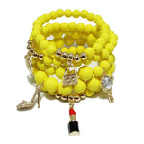 87026, HANDBAG & LIPSTICK CHARM MULTI LAYERED BEAD STRETCH BRACELET