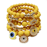 87027, EVIL EYE CHARM MULTI LAYERED BEAD STRETCH BRACELET
