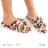 87196, *SMALL* LEOPARD SOFT FUR CROSS SLIPPERS