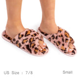 87196, PINK *SMALL* LEOPARD SOFT FUR CROSS SLIPPERS