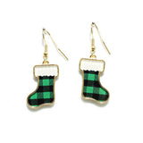 87208, CHRISTMAS SOCKS BUFFALO PLAID EARRING, HOLIDAY