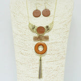 87236, ROUND WOOD W/ TASSEL DROP NECKLACE