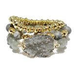 87287, DRUZY STONE W/ MULTI LAYERED BEAD STRETCH BRACELET