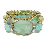 87287, DRUZY STONE W/ MULTI LAYERED BEAD STRETCH BRACELET