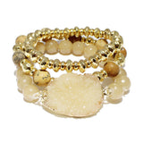 87287, DRUZY STONE W/ MULTI LAYERED BEAD STRETCH BRACELET