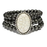 87335, WESTERN OVAL SEMI PRECIOUS STONE BEADED STRETCH BRACELET