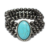 87335, WESTERN OVAL SEMI PRECIOUS STONE BEADED STRETCH BRACELET
