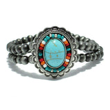 87355, WESTERN OVAL TURQUOISE STONE W/ NAVAJO BEAD STRETCH BRACELET