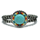 87356, WESTERN ROUND TURQUOISE STONE W/ NAVAJO BEAD STRETCH BRACELET