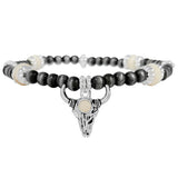 87484, WESTERN STEER HEAD CHARM NAVAJO BEAD STRETCH BRACELET