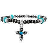 87488, WESTERN CROSS CHARM NAVAJO BEAD STRETCH BRACELET
