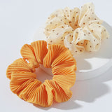 87493, POLKA DOT & SOLID BOHEMIAN HAIR SCRUNCHIES *2PCS/SET