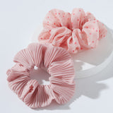 87493, POLKA DOT & SOLID BOHEMIAN HAIR SCRUNCHIES *2PCS/SET