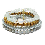 87495, WOOD & MIX BEAD MULTI LAYERED STRETCH BRACELET
