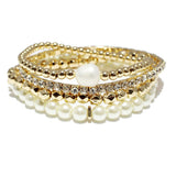 87497, PEARL & RHINESTONE BEAD MULTI LAYERED STRETCH BRACELET