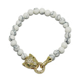 87551, PANTHER CUBIC ZIRCONIA W/ BEAD STRETCH BRACELET *STAINLESS STEEL