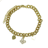 87552, BUTTERFLY N HEART CHARM STAINLESS STEEL BRACELET