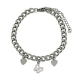 87552, BUTTERFLY N HEART CHARM STAINLESS STEEL BRACELET