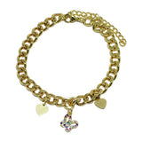 87552, BUTTERFLY N HEART CHARM STAINLESS STEEL BRACELET