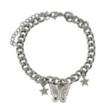 87553, BUTTERFLY N STAR CHARM STAINLESS STEEL BRACELET