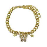 87553, BUTTERFLY N STAR CHARM STAINLESS STEEL BRACELET