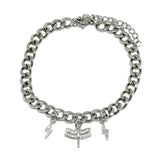 87555, DRAGONFLY N LIGHTNING BOLT CHARM STAINLESS STEEL BRACELET