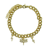 87555, DRAGONFLY N LIGHTNING BOLT CHARM STAINLESS STEEL BRACELET